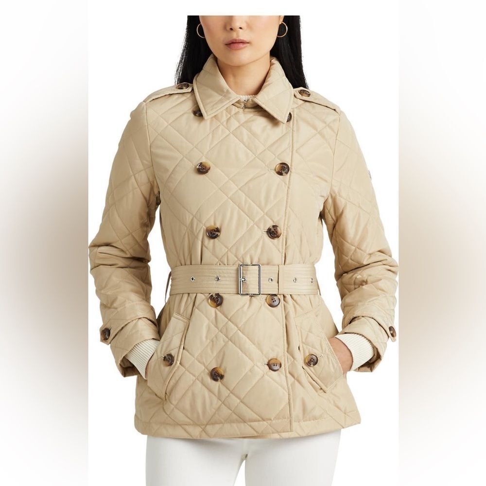Lauren Ralph Lauren Belted Double Breasted Water Repellent Quilted Jacket Nwt